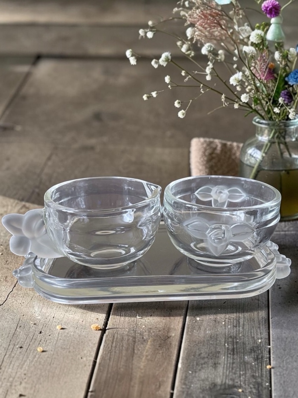 Vintage Mikasa Satin Rose Creamer Open Sugar Tray Set